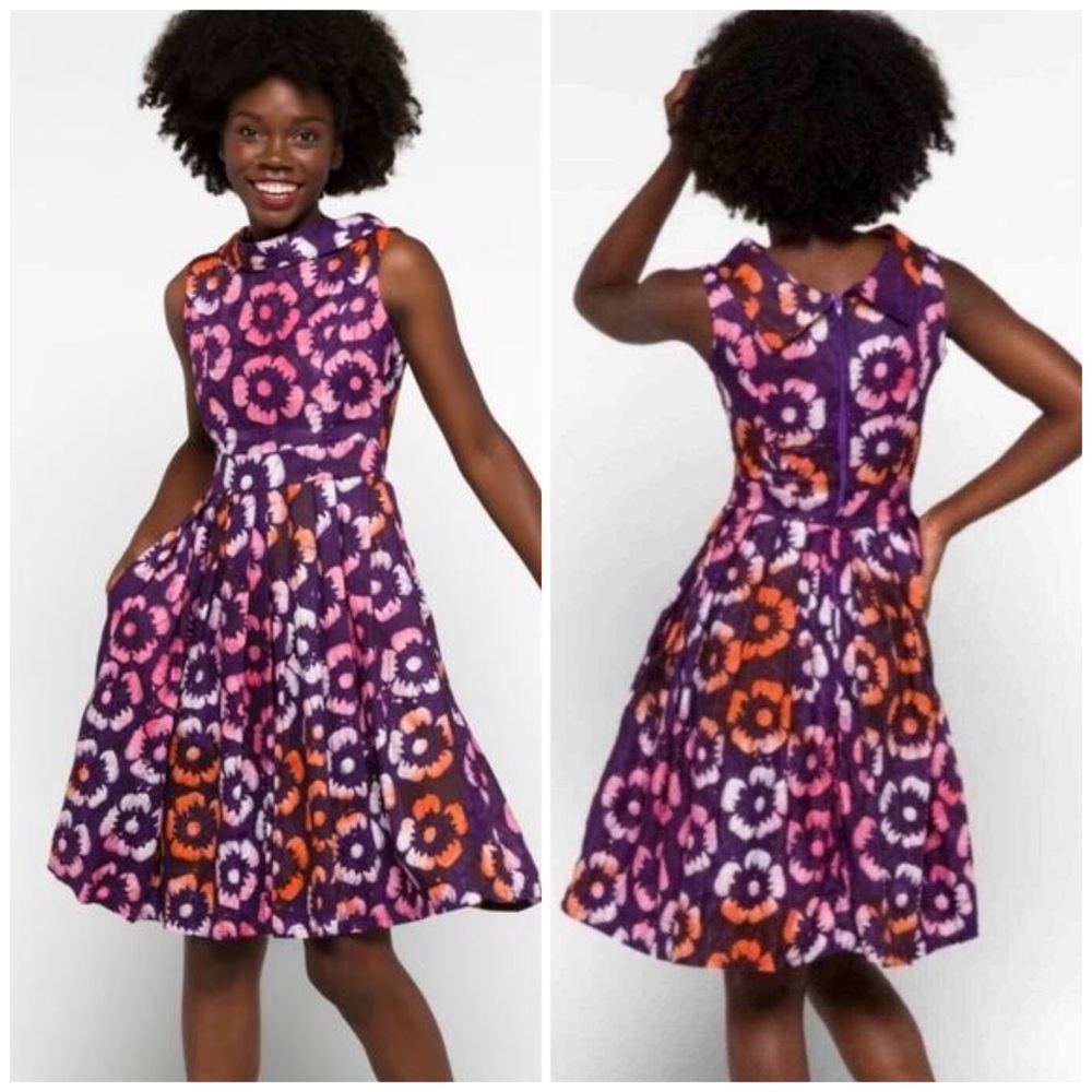 NWT Busayo Purple Floral Print Ore Scoop Neck Sleeveless Dress Size M